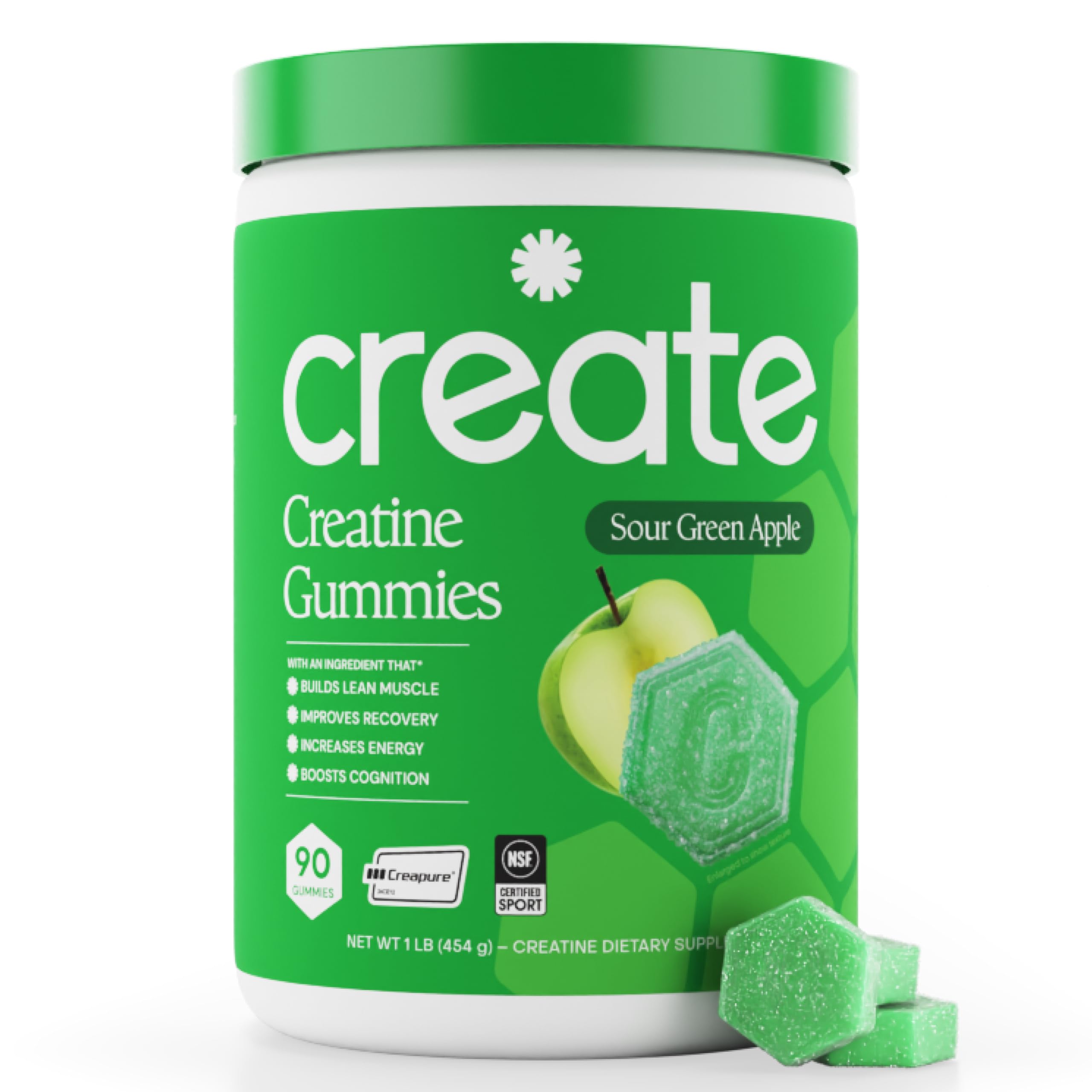 Creatine Monohydrate Gummies for Men & Women (Sour Green Apple, 90 ct)